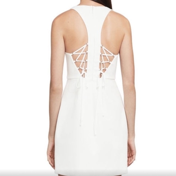 BCBGMaxAzria Lace-Up-Back Halter Asymmetrical Wrap Mini Short Dress,Cream,Size 8 - Picture 2 of 13